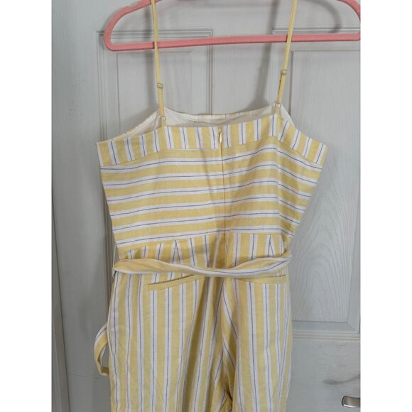 Banana Republic STRIPE LINEN-COTTON CROPPED JUMPSUIT WIDE LEG BELT YELLOW 10 - Picture 6 of 15